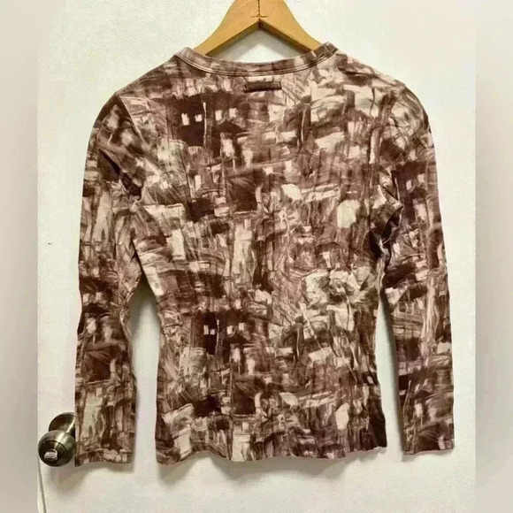 SimplyVera Vera Wang women’s long sleeve top abstract print brown size petite S - Picture 5 of 9